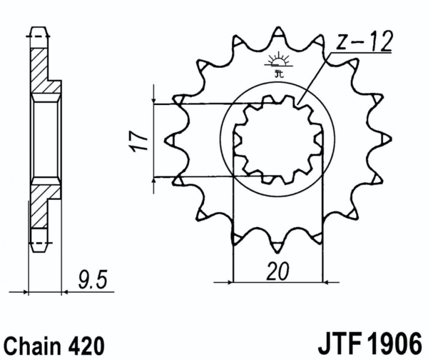 JT Kettenritzel, Stahl, Teilung: 420, Anzahl Zähne: 12, JTF1906.12