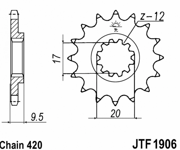 JT Kettenritzel, Stahl, Teilung: 420, Anzahl Zähne: 13, JTF1906.13